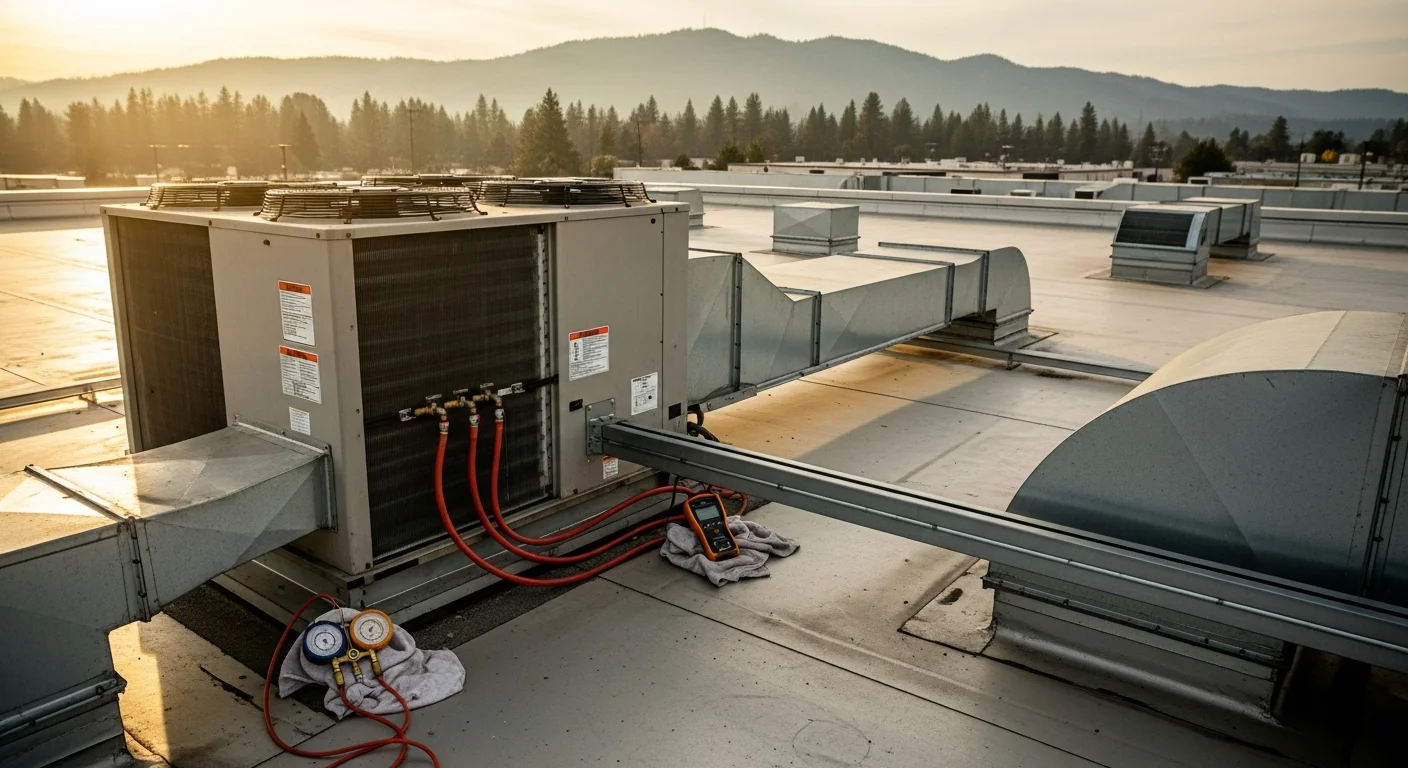 Commercial HVAC rooftop unit on business building