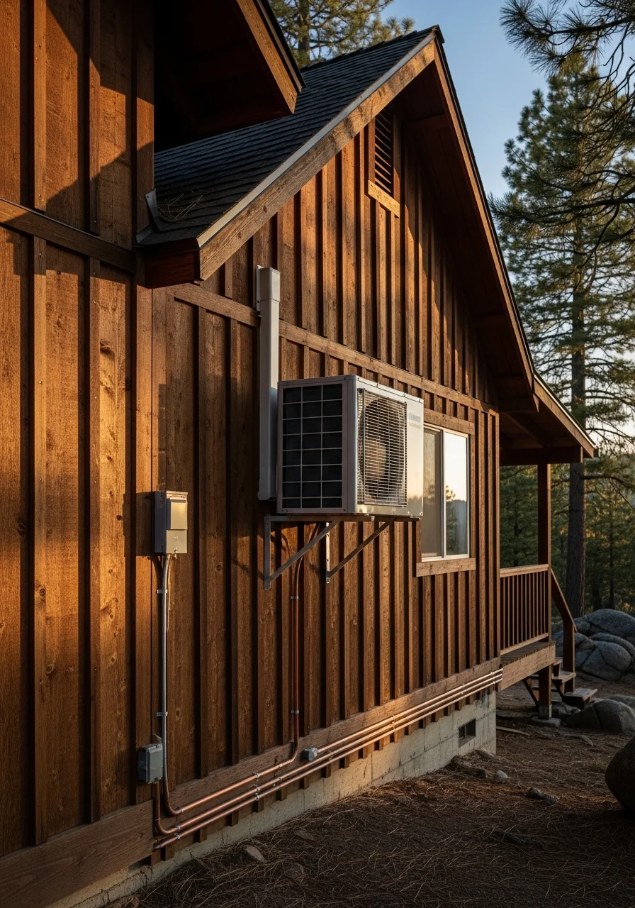 Detail of a Chester cabin exterior showing quality construction and mountain setting.
