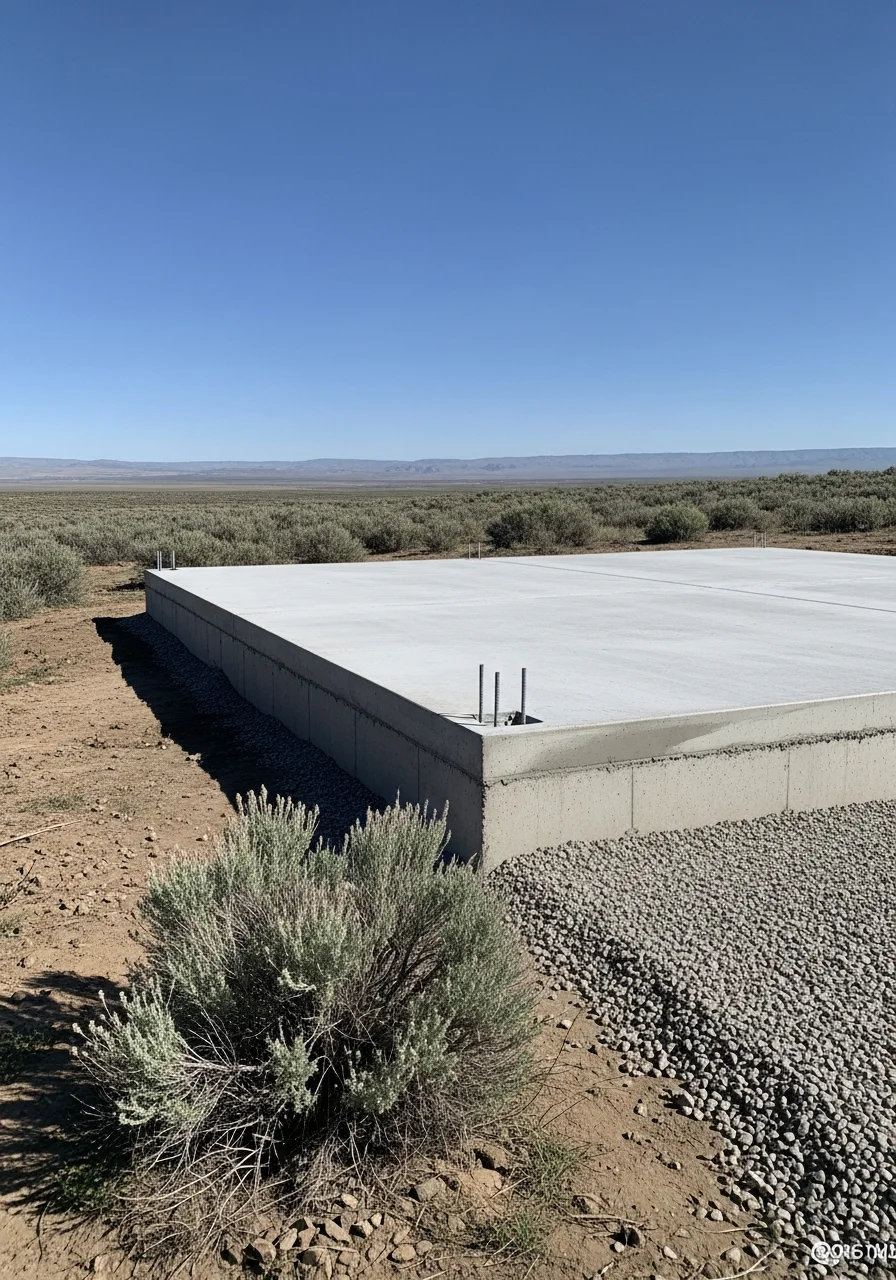 Close-up of a well-maintained rural property foundation in Doyle's high-desert setting.