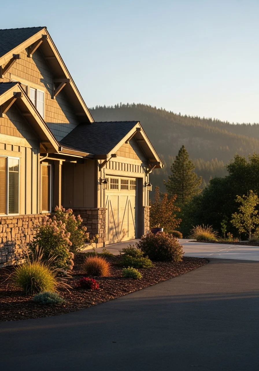 Close-up of a Taylorsville home exterior showing quality construction and mountain character.